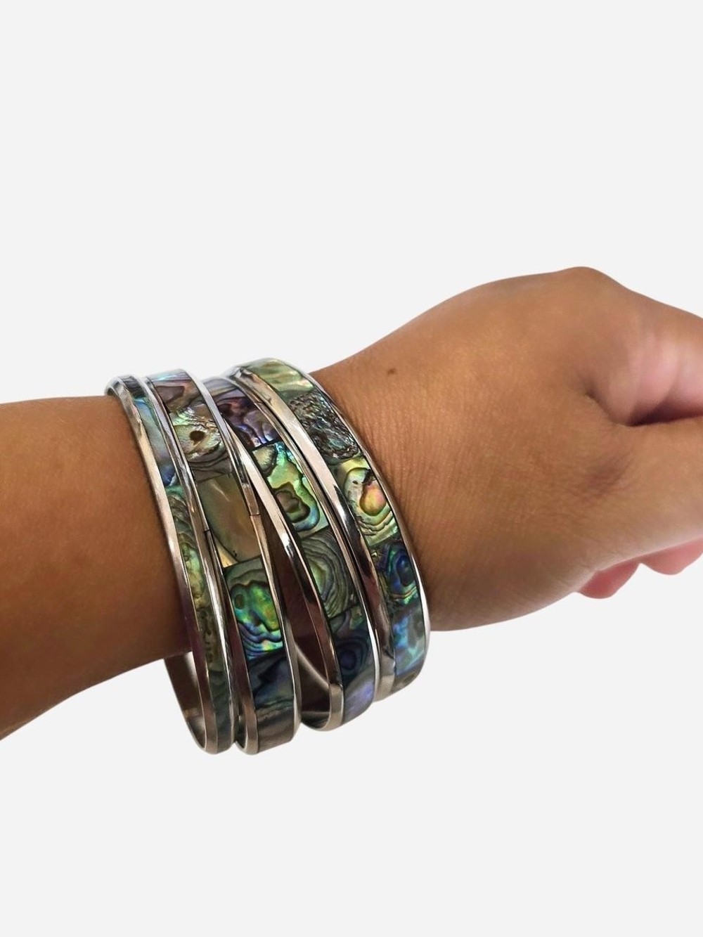 Abalone Shell Inlay Bangle Bracelet Set